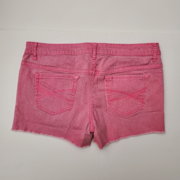 AEROPOSTALE Pinstripe Neon Denim Shorty Shorts - Picture 2 of 6